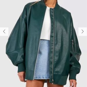 Oversized faux leather bomber jacket